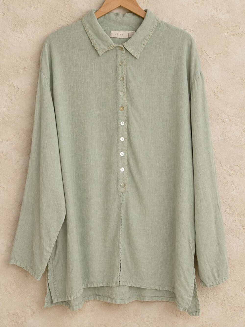 J. Jill VTG XL 100% Linen Tunic Shirt Top Blouse Sage Green Long Embroidered USA